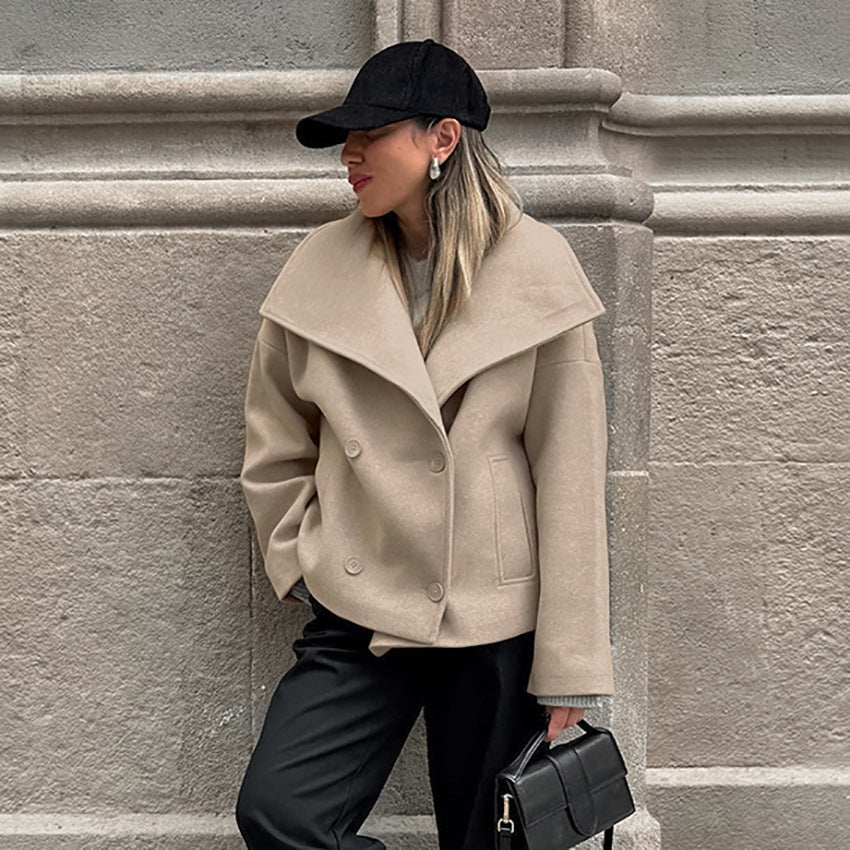 2024 fall fashion trends Commuter French Style Khaki Woolen Coat Women's Winter High-Grade Thickened Double-Breasted Lapel Coat Women's Clothing