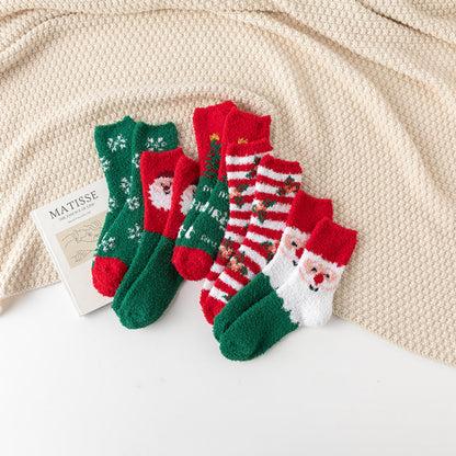 5 Pack Plush Fleece Warm Home Floor Crew Christmas Socks