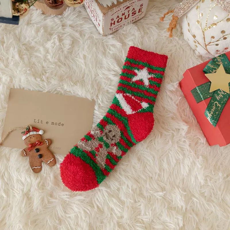 Fleece Cartoon Cute Red Long Gift Christmas Socks