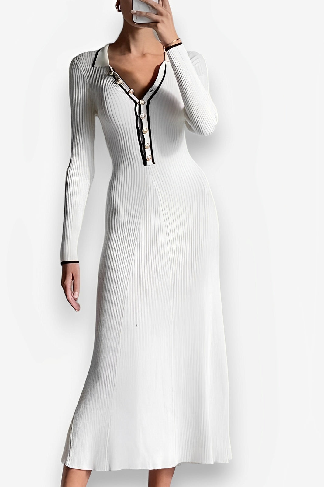 White French style V-neck slim dress