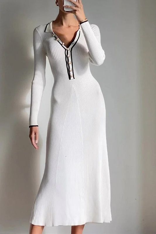 White French style V-neck slim dress