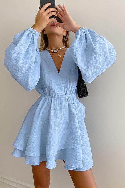 Pure Cotton Slim Lantern Sleeve Dress