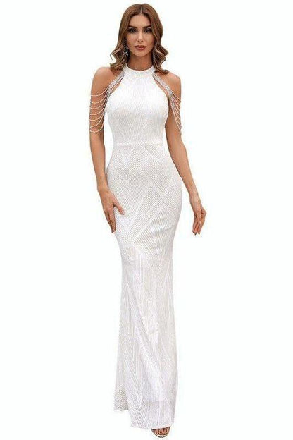 Tassel sequin host fishtail long slim dress