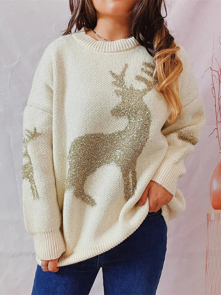 Warm Chic O-Neck Long Sleeve Knitted Christmas Sweater Sweaters-L