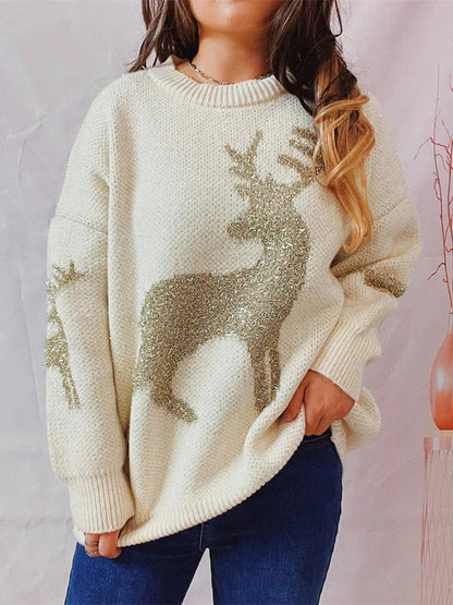 Warm Chic O-Neck Long Sleeve Knitted Christmas Sweater Sweaters-L