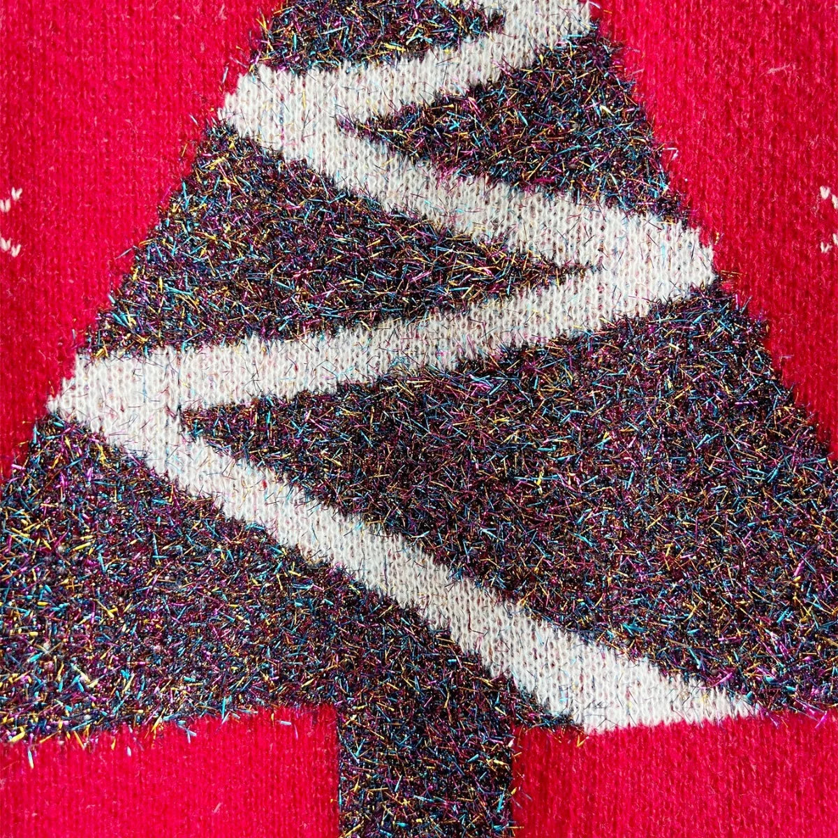 Tree Gold Thread Flocked Round Neck Long Sleeved Loose Knit Pullover Christmas Sweater Sweaters-L