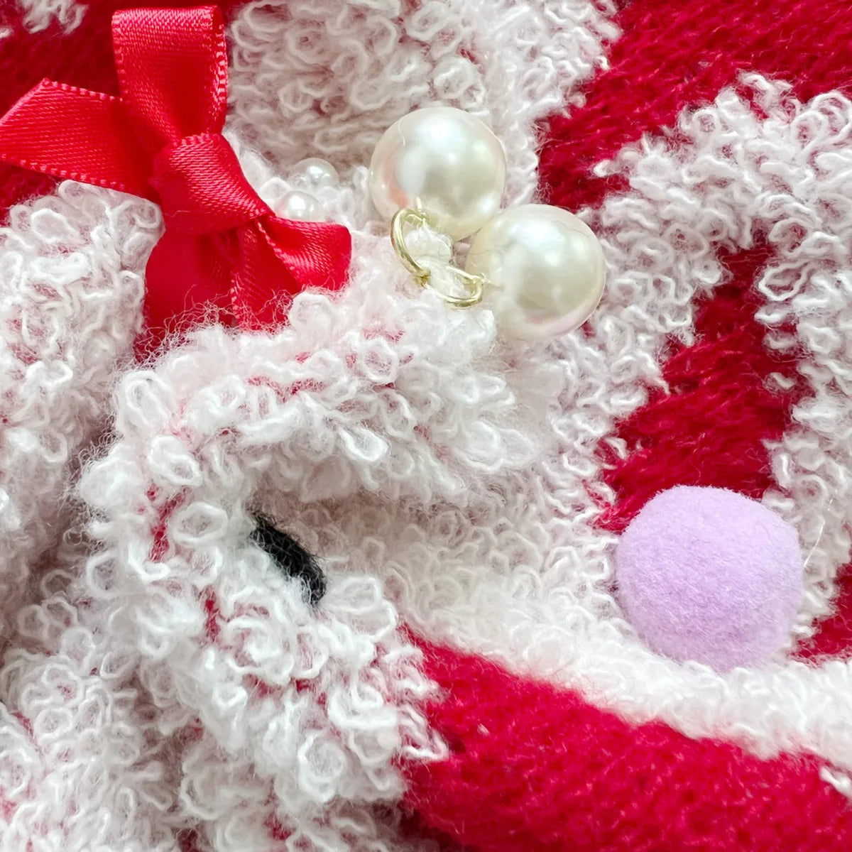 Handmade Pearl Ball Decoration Jacquard Christmas Red Sweater Sweaters-L