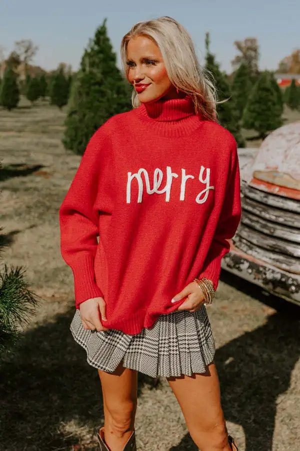 Soft Knitting Christmas High Tie Chic Sweater Red / S Sweaters-L