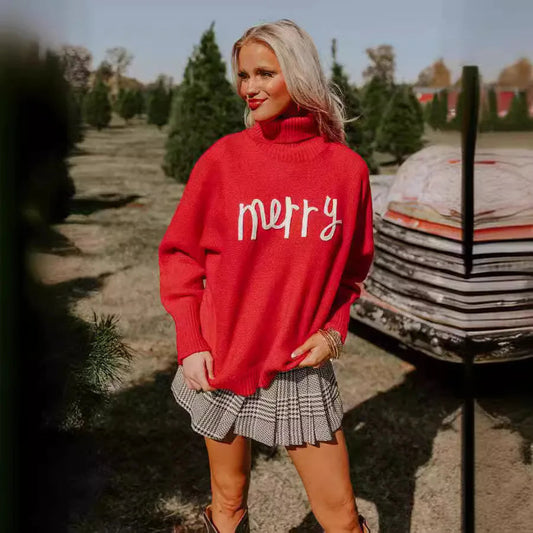 Soft Knitting Christmas High Tie Chic Sweater Sweaters-L