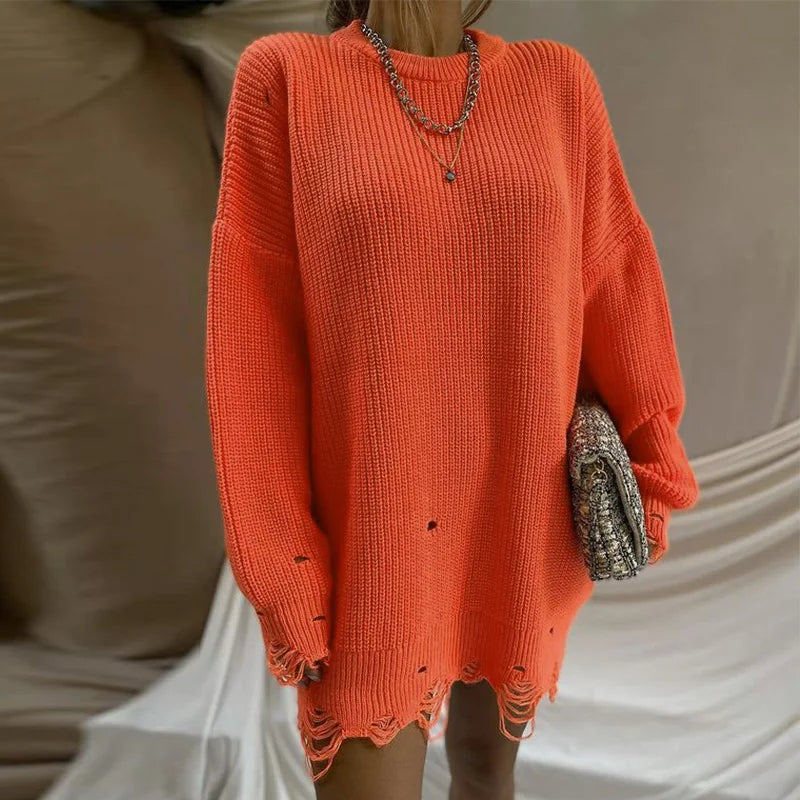 Oversized Casual Sexy Club Y2K Women Knitted Green O Neck Christmas Sweater Orange / S Sweaters-L
