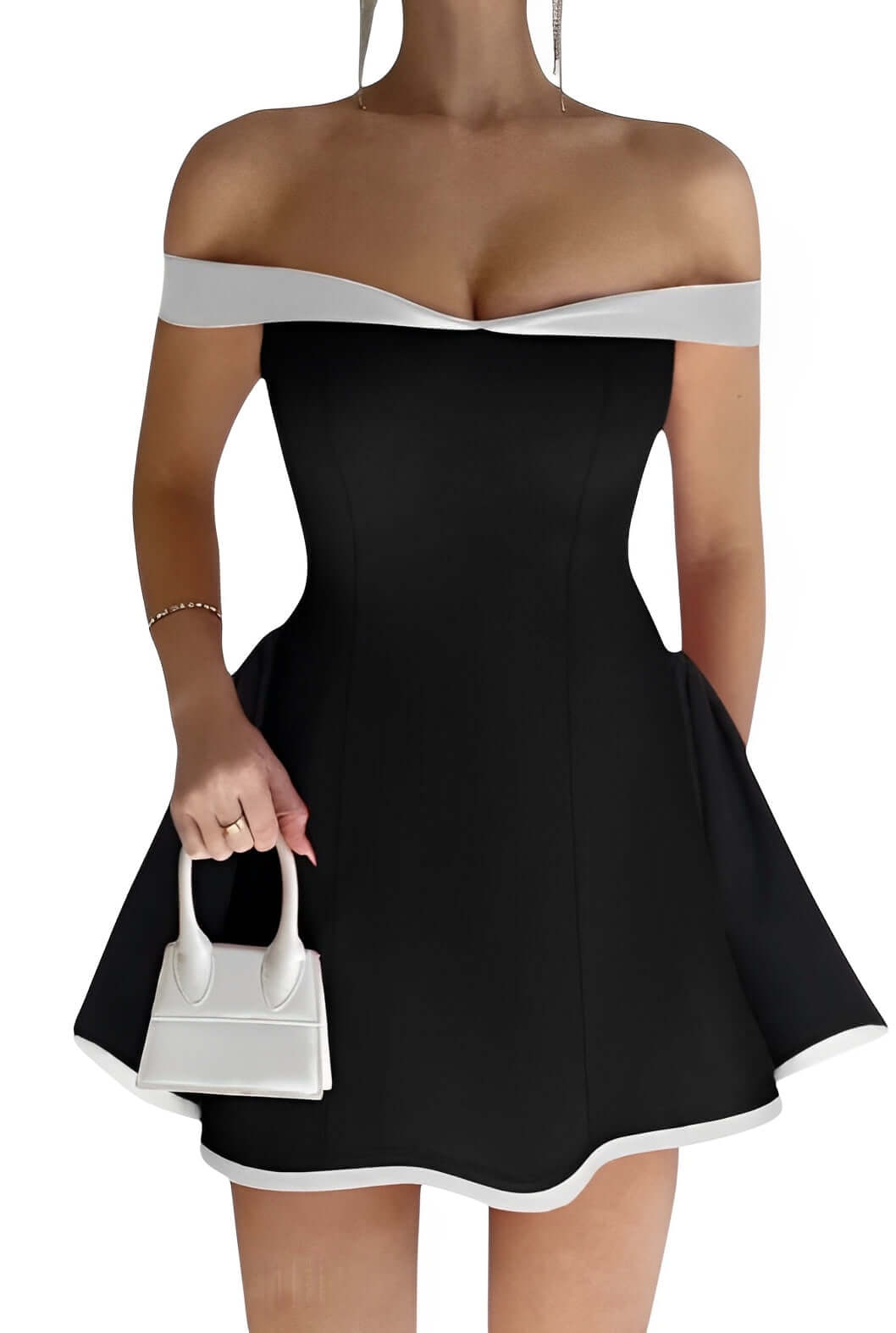 Open top black slim hip dress