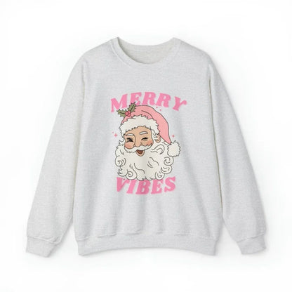 Pink Holiday Season Merry Vibes Cute Funny Kawaii Xmas Santa Christmas Hoodie Light Grey / S
