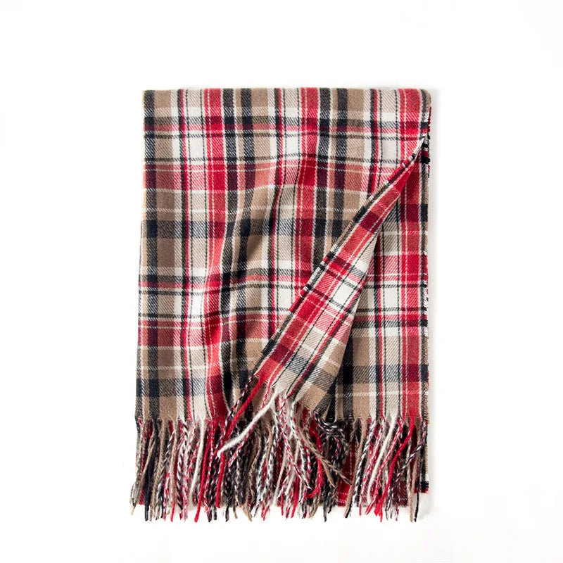 Red Plaid Cashmere Korean Style Fashion Warmer Hijab Pashmina Scarf For Women Red 1 Scarfs-L