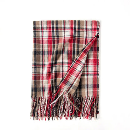 Red Plaid Cashmere Korean Style Fashion Warmer Hijab Pashmina Scarf For Women Red 1 Scarfs-L