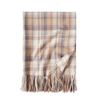 Red Plaid Cashmere Korean Style Fashion Warmer Hijab Pashmina Scarf For Women Beige 1 Scarfs-L