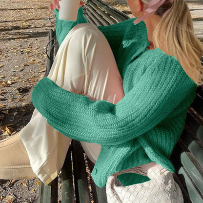 Warm Chunky Knit Long Sleeve Red Cardigan Green-1 / S Cardigan-241208