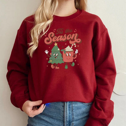 Vintage Retro Tis The Season Santa Cocoa Christmas Hoodie Hoodies-L