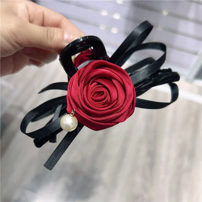Satin Rose Large Christmas Hair Accessory Dark Red Accessories-L