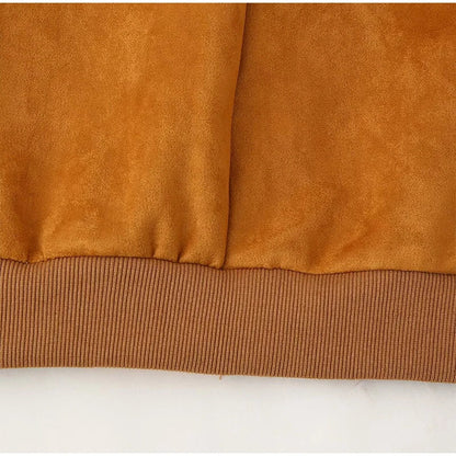 Women Patchwork Suede Jackets Long Sleeve Pocket Zipped Stand Coats 2024 Autumn Winter New Fashion Commuting Top Outerwears