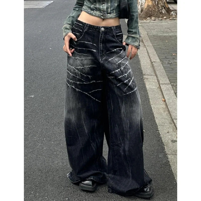 Women's Baggy Blue Jeans Vintage America Y2k Denim Trousers Harajuku High Waist Cowboy Pants Autumn Trashy Clothes