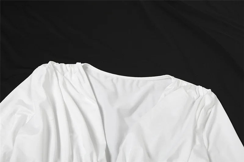 Autumn Cross Ruffle Trim Mini Dress Simple Solid V-neck Ruched Full Sleeve Body-shaping Frock Female Classic Street Vestido