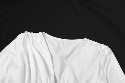 Autumn Cross Ruffle Trim Mini Dress Simple Solid V-neck Ruched Full Sleeve Body-shaping Frock Female Classic Street Vestido