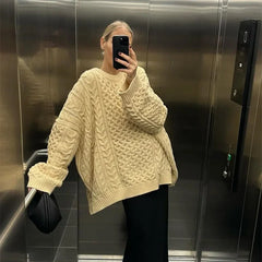 Oversized Knit Lazy O-Neck Solid Sweaters