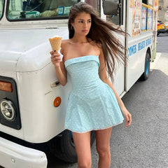 Fashion Sexy Hot Girl Slash Neck Strapless Dress For Women Slim Fit Dot Print Lace Sweet Birthday Party Mini Dress Female