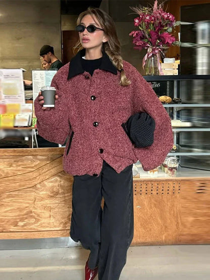 Vintage Solid Lapel Jackets Women Casual Loose Single Breasted Jacket Coat With Pockets Female New Spring Chic Street Outwear