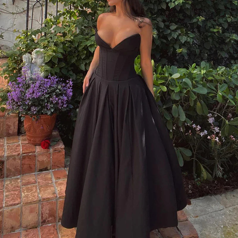 Elegant Multi Color Slim Long Dresses Ladies Sexy V Neck Wrap Chest Waist Party Dress Fashion Hollow Off Shoulder Pleated Dress