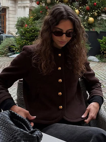 TAVIMART  -  Elegant Solid O-neck Plush Short Coats Women Retro Slim Fit Single Breasted Jackets Female New Spring Chic Office Outwear