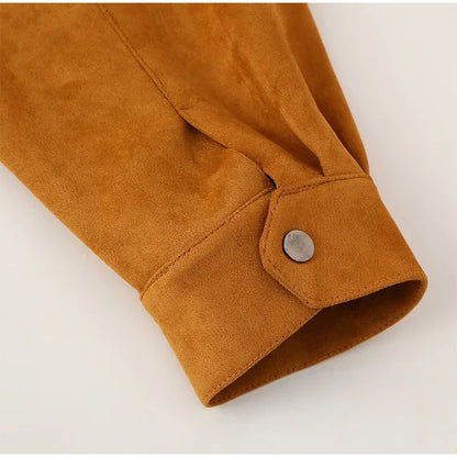 Women Patchwork Suede Jackets Long Sleeve Pocket Zipped Stand Coats 2024 Autumn Winter New Fashion Commuting Top Outerwears