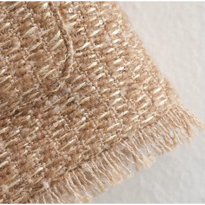 Fashion O-neck Pockets Short Coats For Women Autumn Long Sleeve Single Breasted Tweed Jacket New Chic Cropped Coats Female