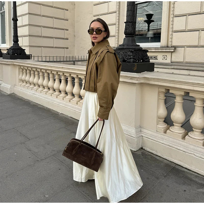 Lapel Single Breasted Loose Windbreaker Women Solid Oversized Jackets 2025 New Fashion Casual Autumn Chic High Street Outerwear