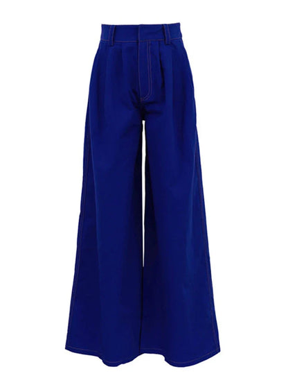 Wide Leg Fashion Pleated Pants For Women Loose High Waist Straight Striped Blue Street Pants Female 2025 Spring Street Trousers