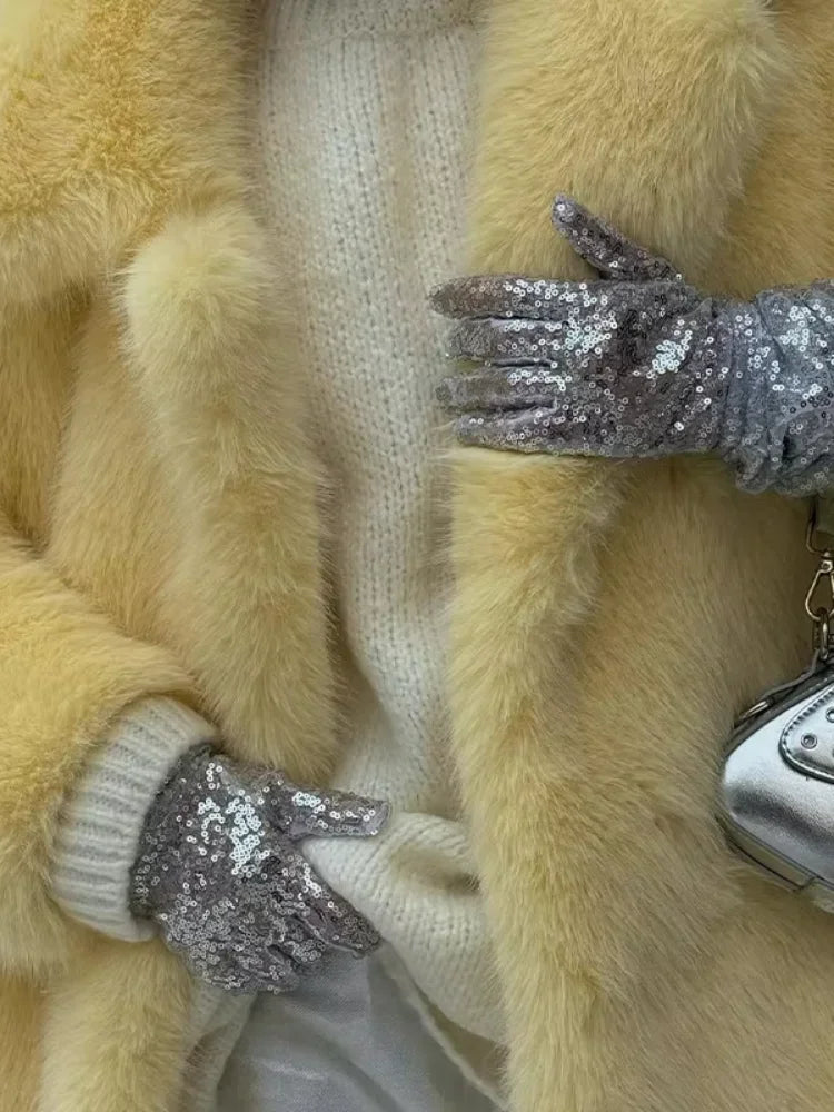 Luxury Thick Warm Women Coats Turn-down Collar Faux Fur Pocket Jackets Outwears Autumn Winter Soft Fluffy Ladies Overcoat