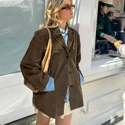 Fashion Turn Down Collar Suit Jacket for Women Casual Long Sleeve Single Breasted Female Coats Autumn Office Ladies Suits