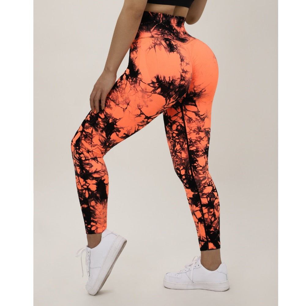 VibeMartini Yoga Leggings For Fitness Women Sport Tights Seamless Scrunch Butt Legging High Waist Sportswear Tie Dye Workout Tights Gym Pant