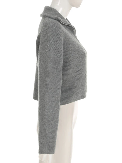 Casual Solid Zipper Knitted Cardigans Slim Turn-Down Collar Long Sleeve Sweater Coats Women Autumn Winter Fashion