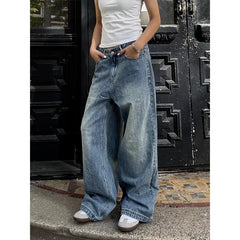 Vintage Oversized Y2k Jeans Woman Korean Fashion Casual Basic Baggy Blue Denim Pants America Style Streetwear Trousers