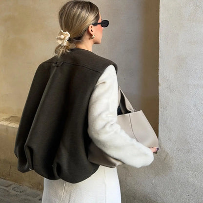 Winter New Vintage Solid Vest Jacket Women Round Neck Zipper Cardigan Waistcoat Streetwear Fashion Sleeveless Outerwear