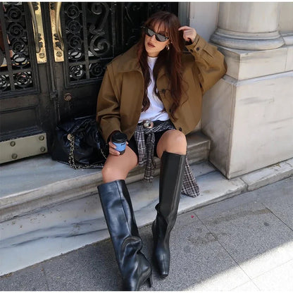 Lapel Single Breasted Loose Windbreaker Women Solid Oversized Jackets 2025 New Fashion Casual Autumn Chic High Street Outerwear