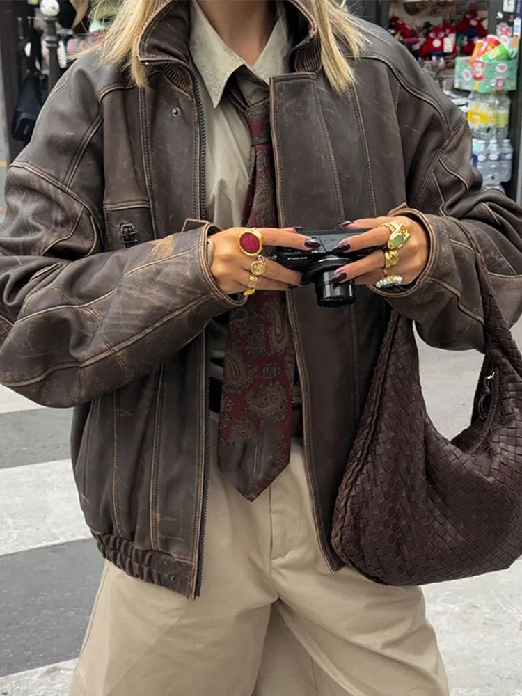 Vintage New Solid Color Lapel Women's Jackets Fashion Pocket Long Sleeved Zipper Coats Office Commuting Ladies Streetwears