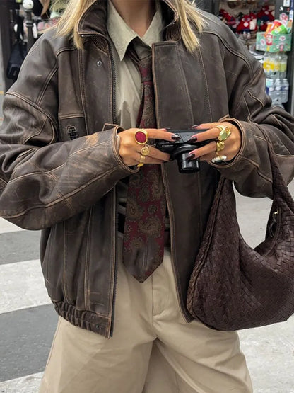 Vintage New Solid Color Lapel Women's Jackets Fashion Pocket Long Sleeved Zipper Coats Office Commuting Ladies Streetwears