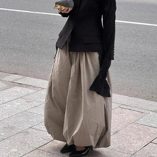 Autumn Print Women Trousers Casual Elastic Waist Foot Binding Dropped Pants Wide Leg Pleated Lady Patchwork Streetwear New