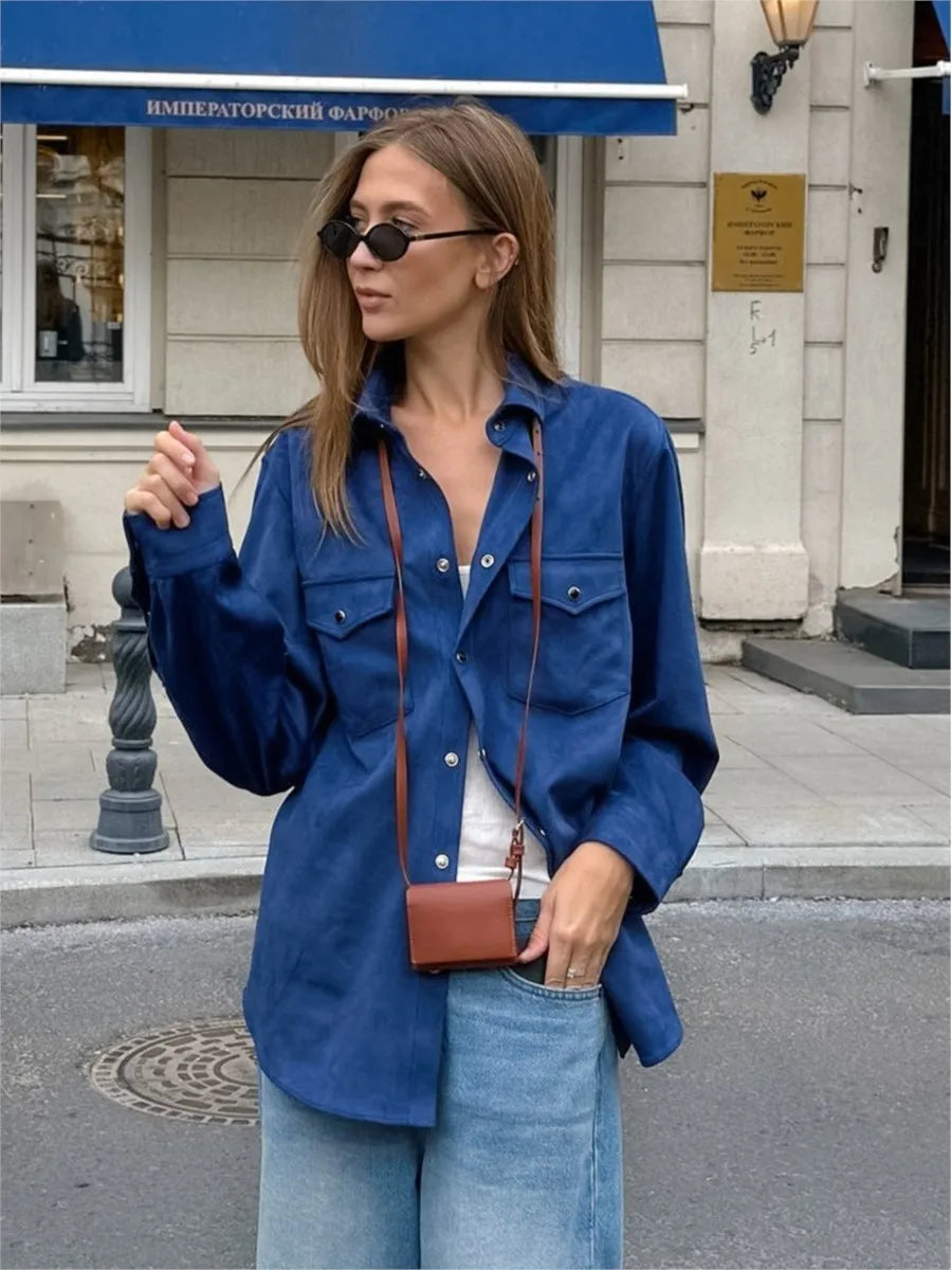 Solid Color Casual Outerwear Women Single Breasted Long Sleeve Pocket Shirt Jackets Spring Autumn Vintage Fashion Simple Jacket