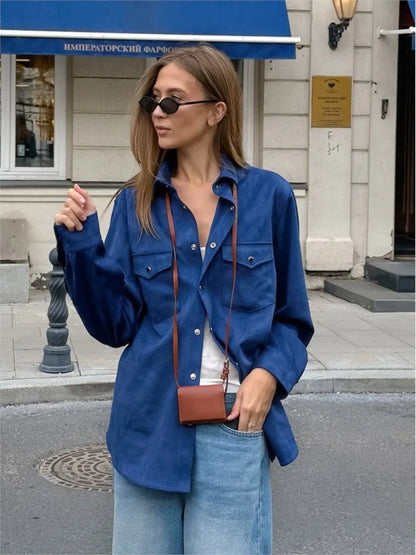 Solid Color Casual Outerwear Women Single Breasted Long Sleeve Pocket Shirt Jackets Spring Autumn Vintage Fashion Simple Jacket