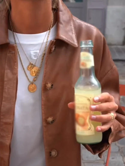 Casual Solid Women Leather Jackets Turn Down Collar Single Breasted Pockets Female Loose Coats Autumn New Chic Lady Outwear