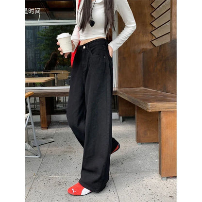 Women's High Waisted Wide Leg Black Pants Cool Girl Clothes Straight Streetwear Female Casual Loose Solid Color Trouser