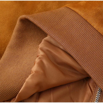 Women Patchwork Suede Jackets Long Sleeve Pocket Zipped Stand Coats 2024 Autumn Winter New Fashion Commuting Top Outerwears